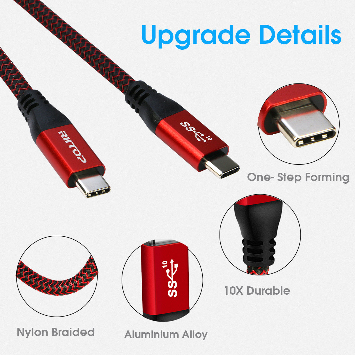 USB C To USB C 3.1 Gen 2 Cable 10Gbps Data Transfer, 4K Video