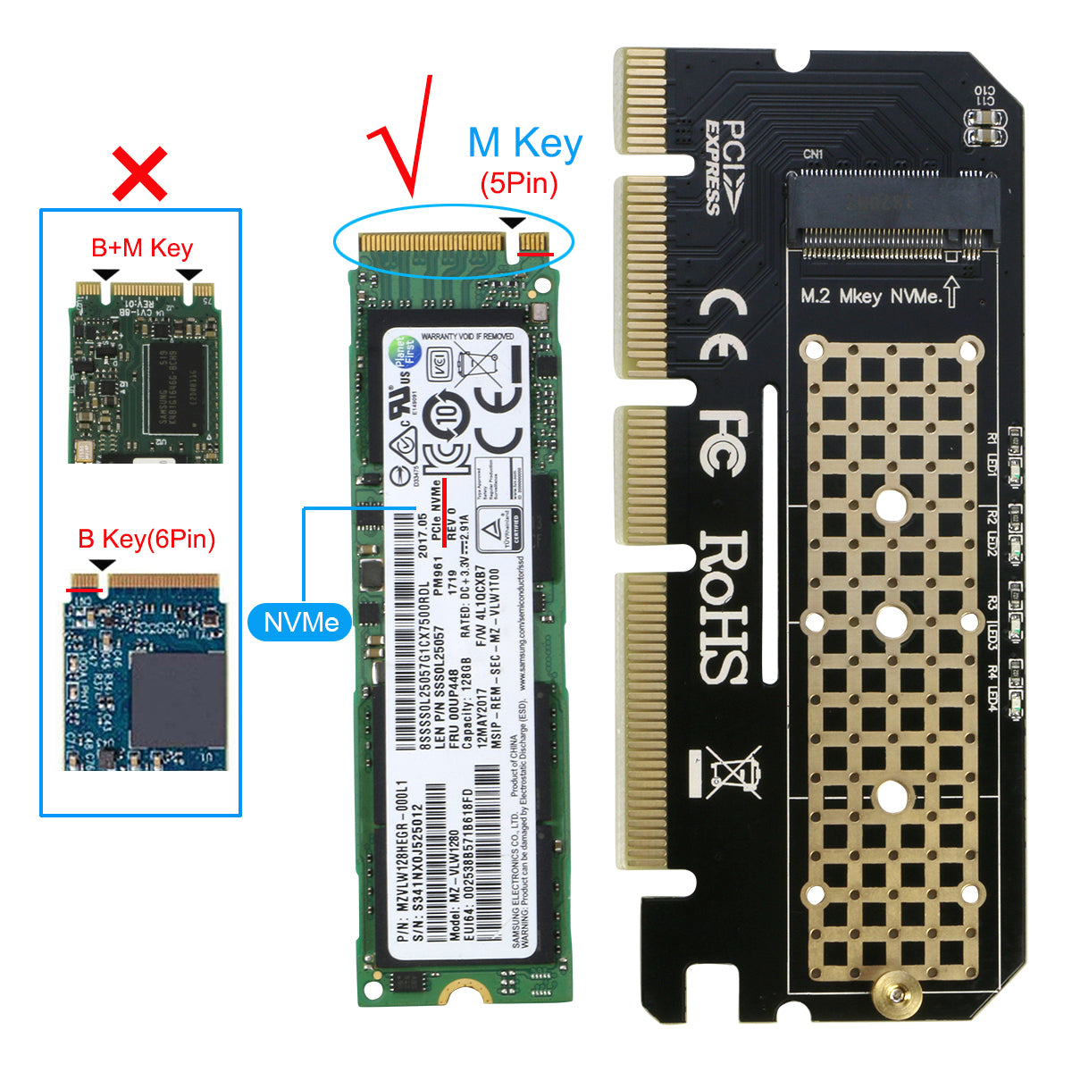 M.2 NVMe SSD to PCI-E 3.0 4x/8x/x16 Adapter Card Converter for Key P RIITOP