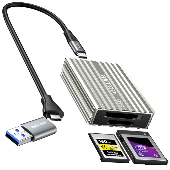 CF Express Card Reader RIITOP CFexpress Type B and Type A to USB C 3.2 Gen 2 10Gbps 2in1 Memory Card Adapter