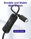 RIITOP USB Type-C On Off Switch Cable [3.3ft], USB 3.1 C to C Cable with Switch Support Video/Data and 20V/3A PD Fast Charging [10Gbps]