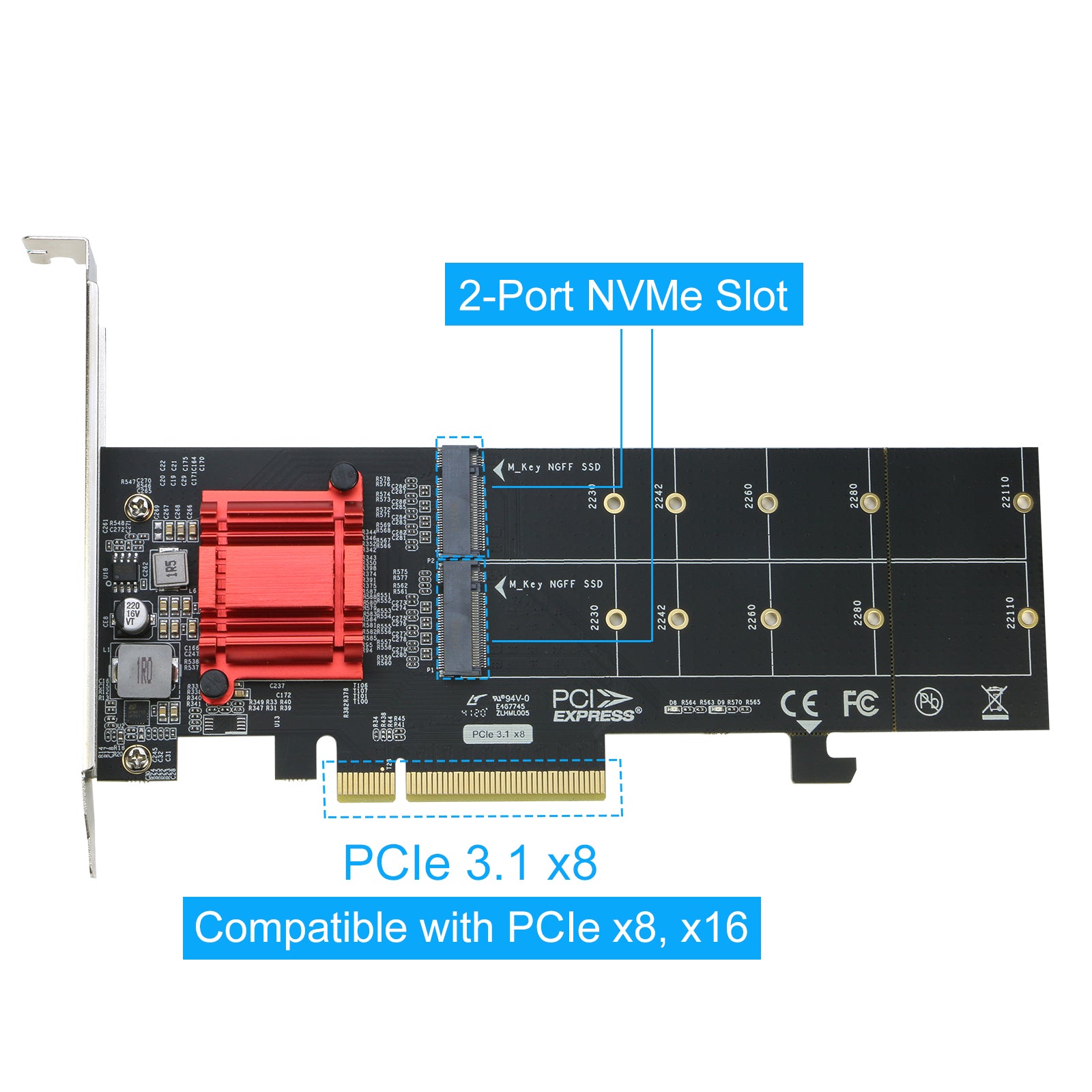 NVMe to PCIe Adapter x16, RIITOP M.2 NVMe SSD to PCI-e 3.0 x16 Adapter